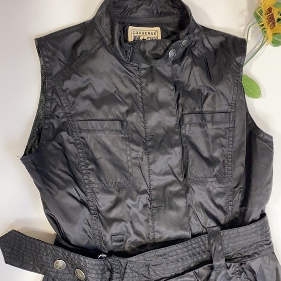 Converse All Star Zip Up Belted Edgy Moto Vest With Snap Collar Black Small EUC - Picture 6 of 12